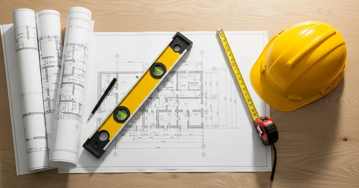 Construction blueprints and tools for an owner-builder project