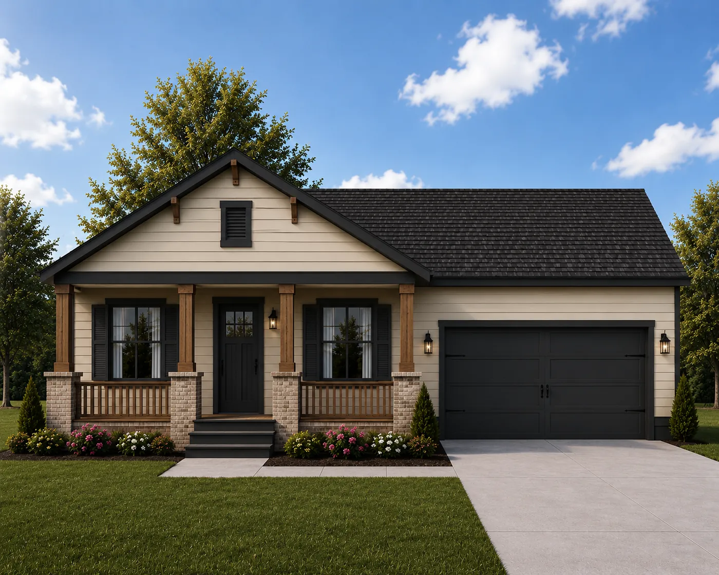 Sycamore modular home — front elevation with optional garage